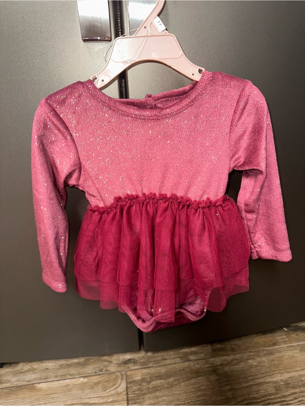 Girls Sparkle Tulle One-Piece Bodysuit in Pink